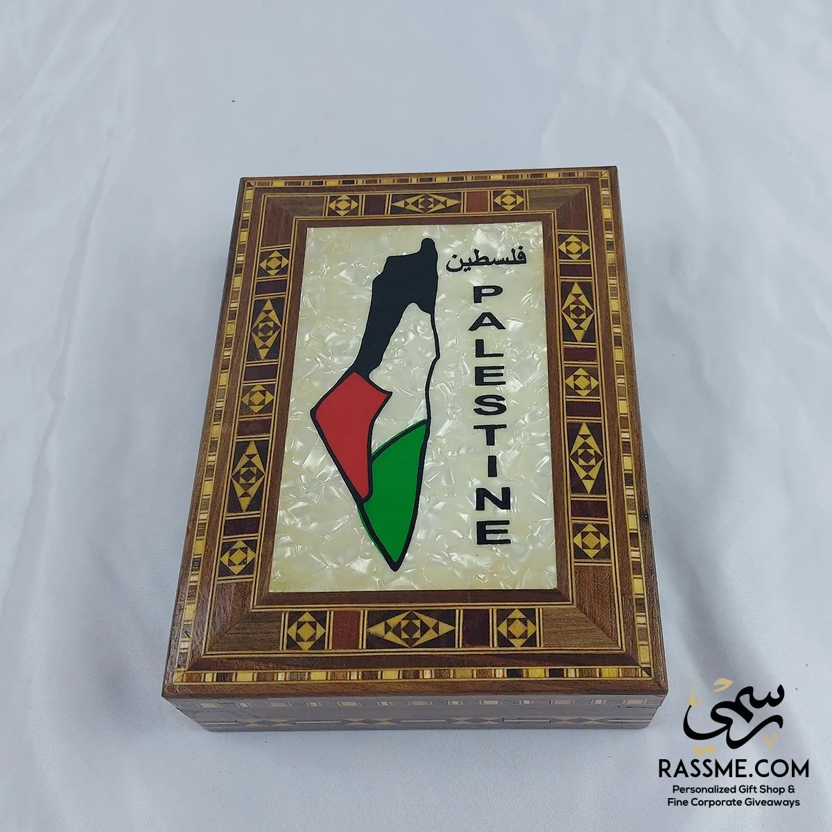 Handcrafted Wooden Palestine Map Flag Box