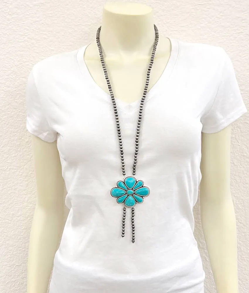 Handmade Navajo Bead Turquoise Necklace at Bourbon Cowgirl