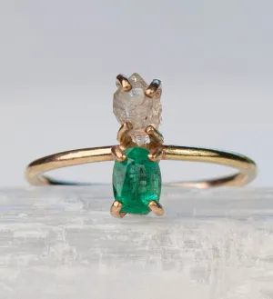 Herkimer Diamond/Emerald Dioscuri Ring