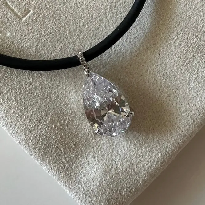 Large Pear Pendant SS CZ