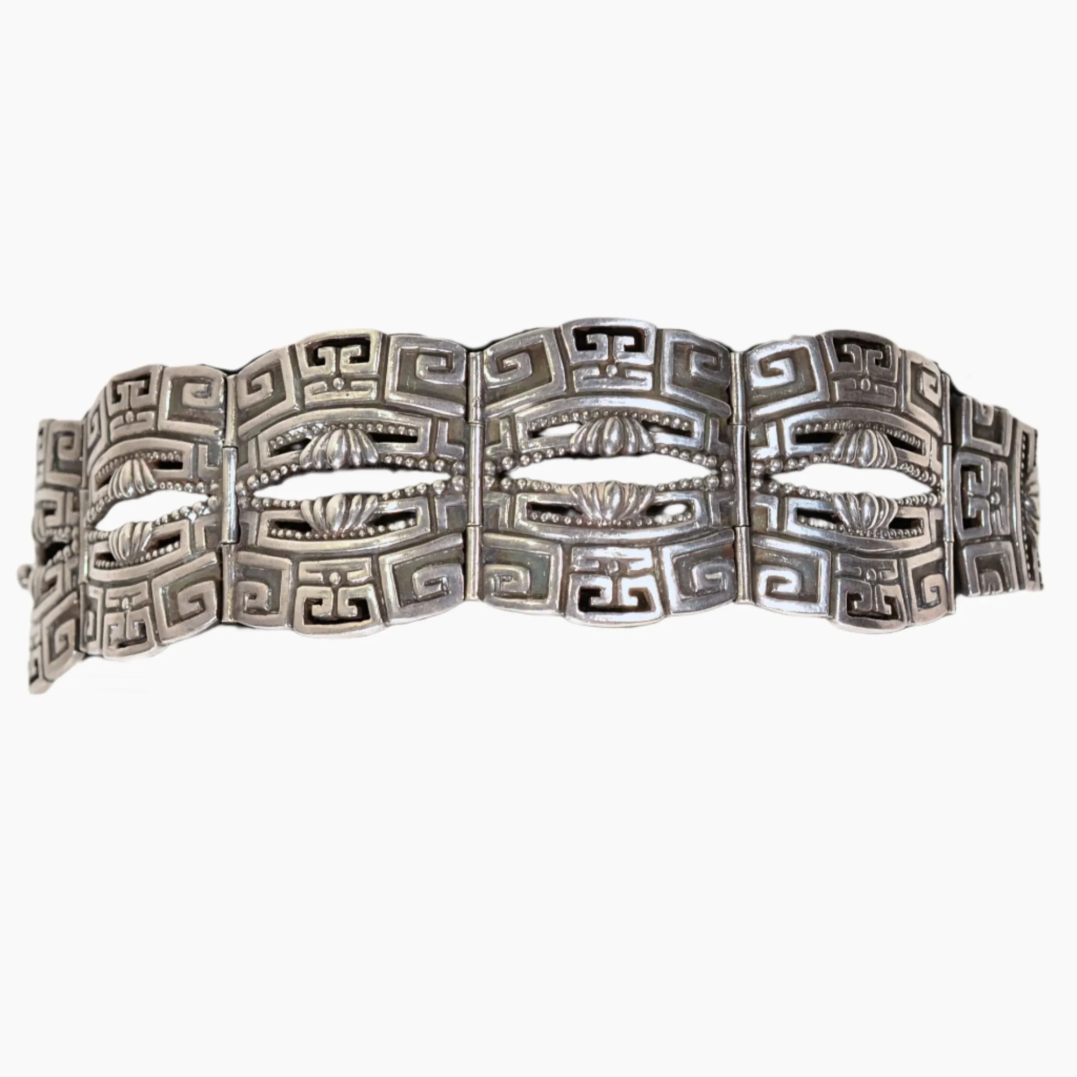 Margot De Taxco Sterling Mayan Bracelet #5280 Pre-Columbia Design 92.4 Grams