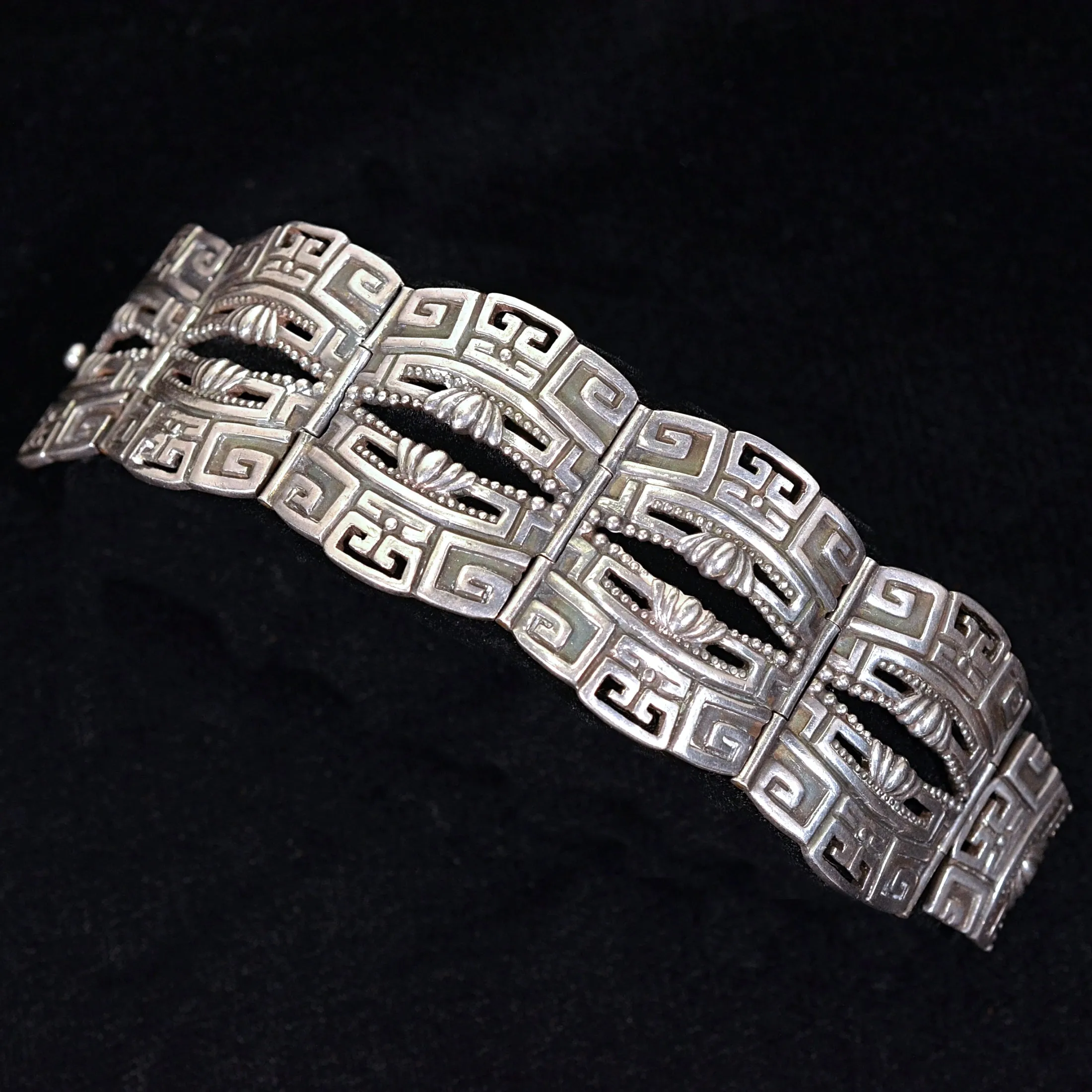 Margot De Taxco Sterling Mayan Bracelet #5280 Pre-Columbia Design 92.4 Grams