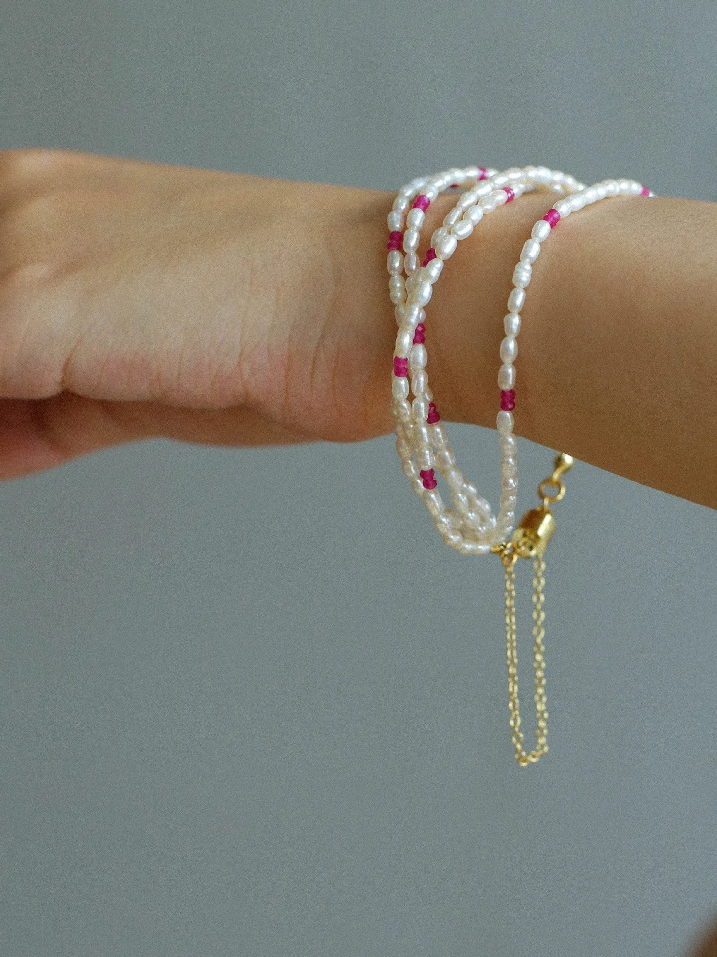 Mini Pearl and Ruby Beaded Bracelet