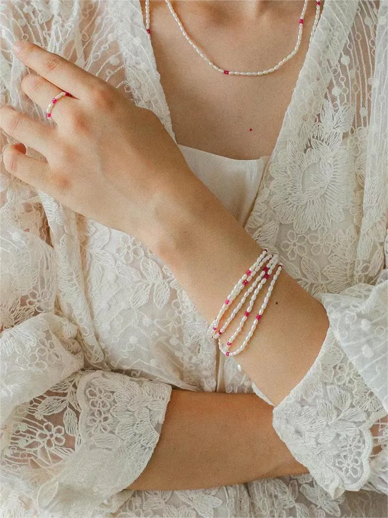 Mini Pearl and Ruby Beaded Bracelet