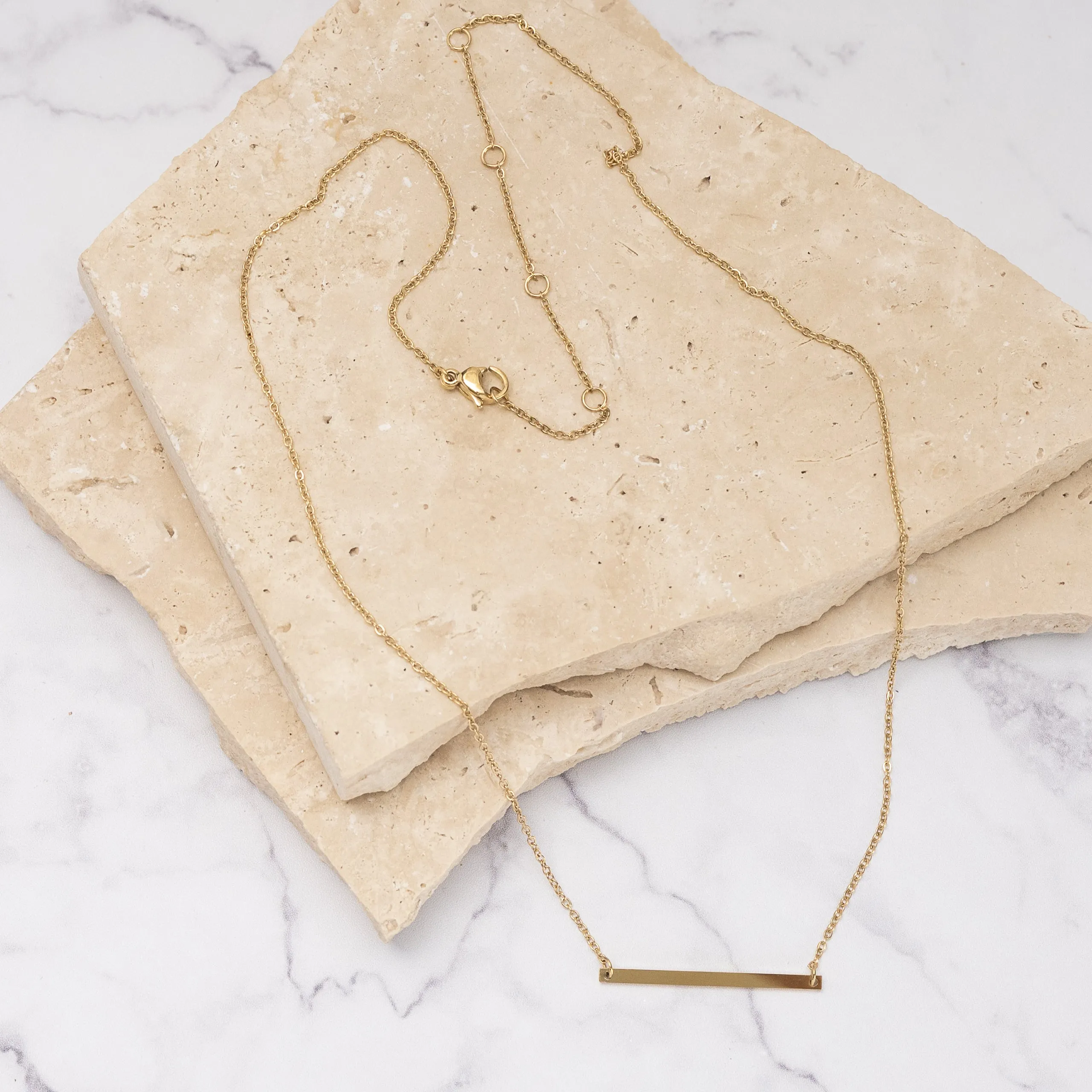 Nadia 14k gold plated bar necklace