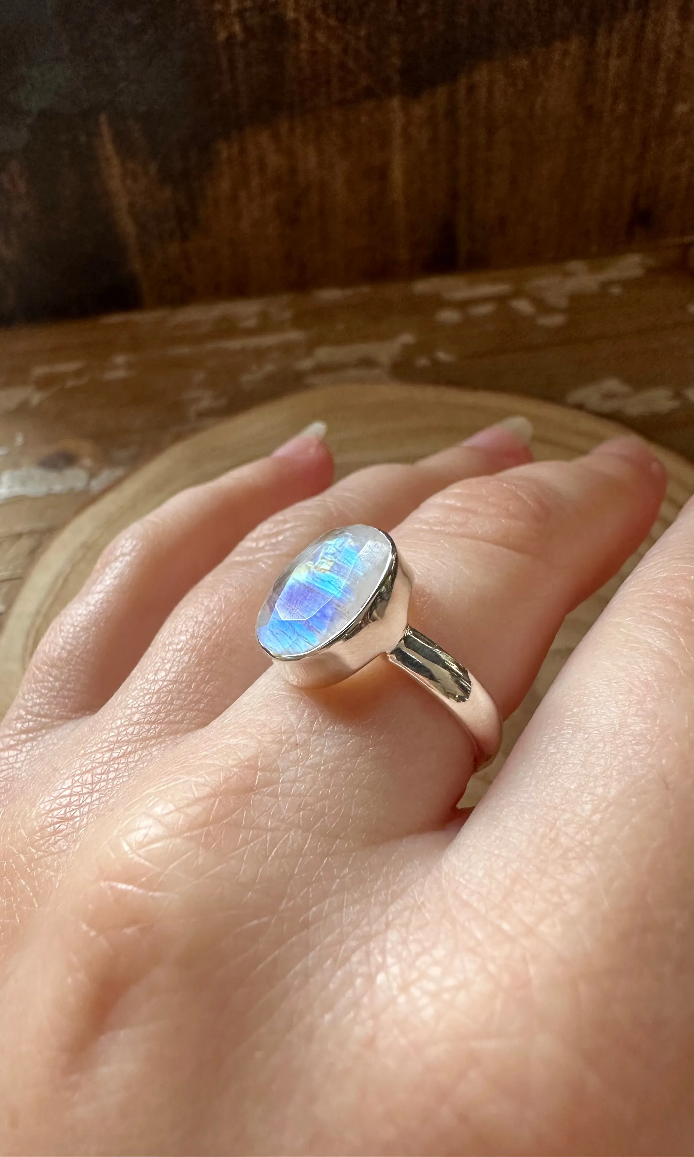 NEPTUNE MOONSTONE Sterling Silver Ring • Size 7