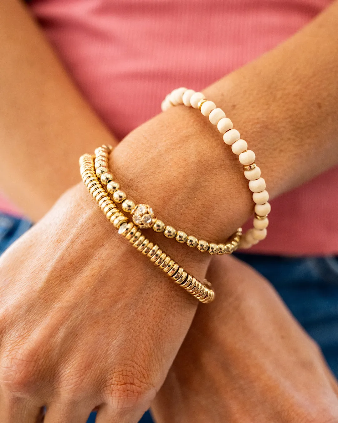 NEW! Gold and Cream Beaded Bracelet Set