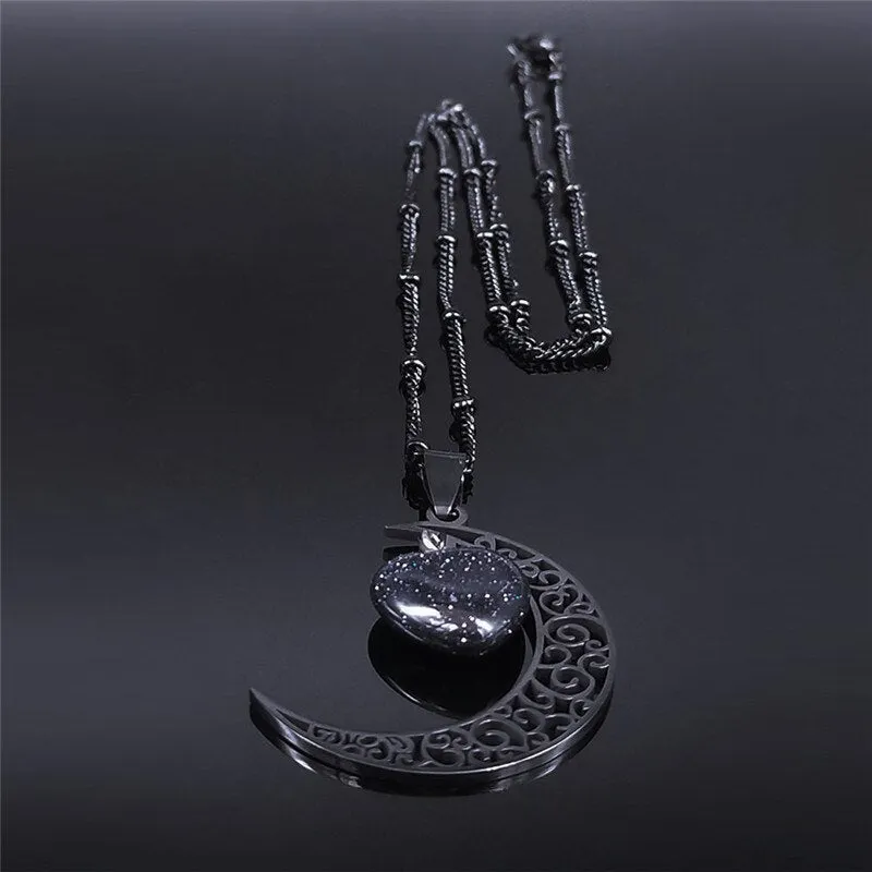 'Omens' Black Heart Moon Necklace