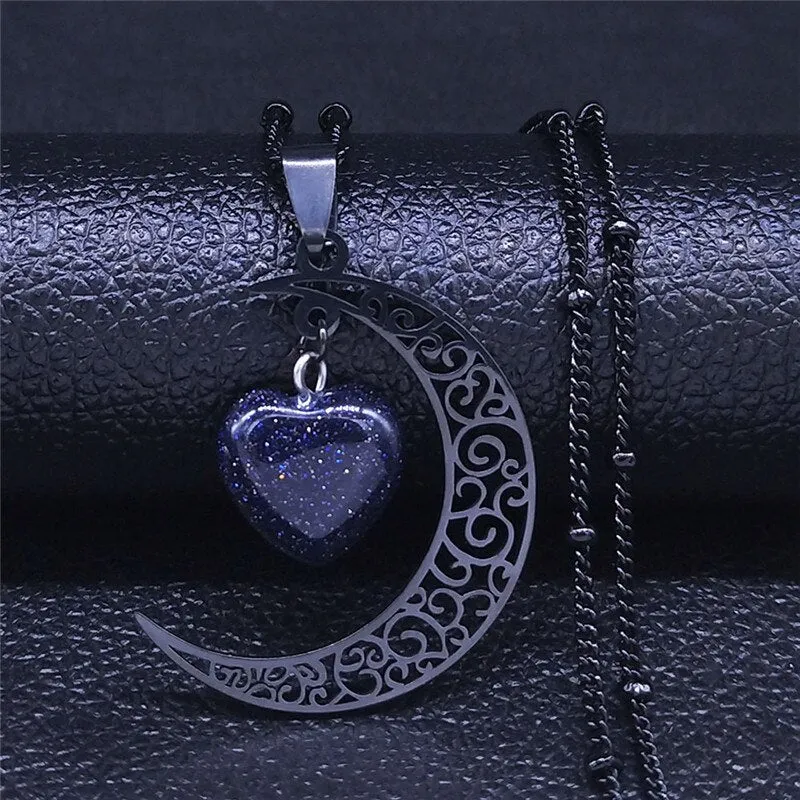 'Omens' Black Heart Moon Necklace