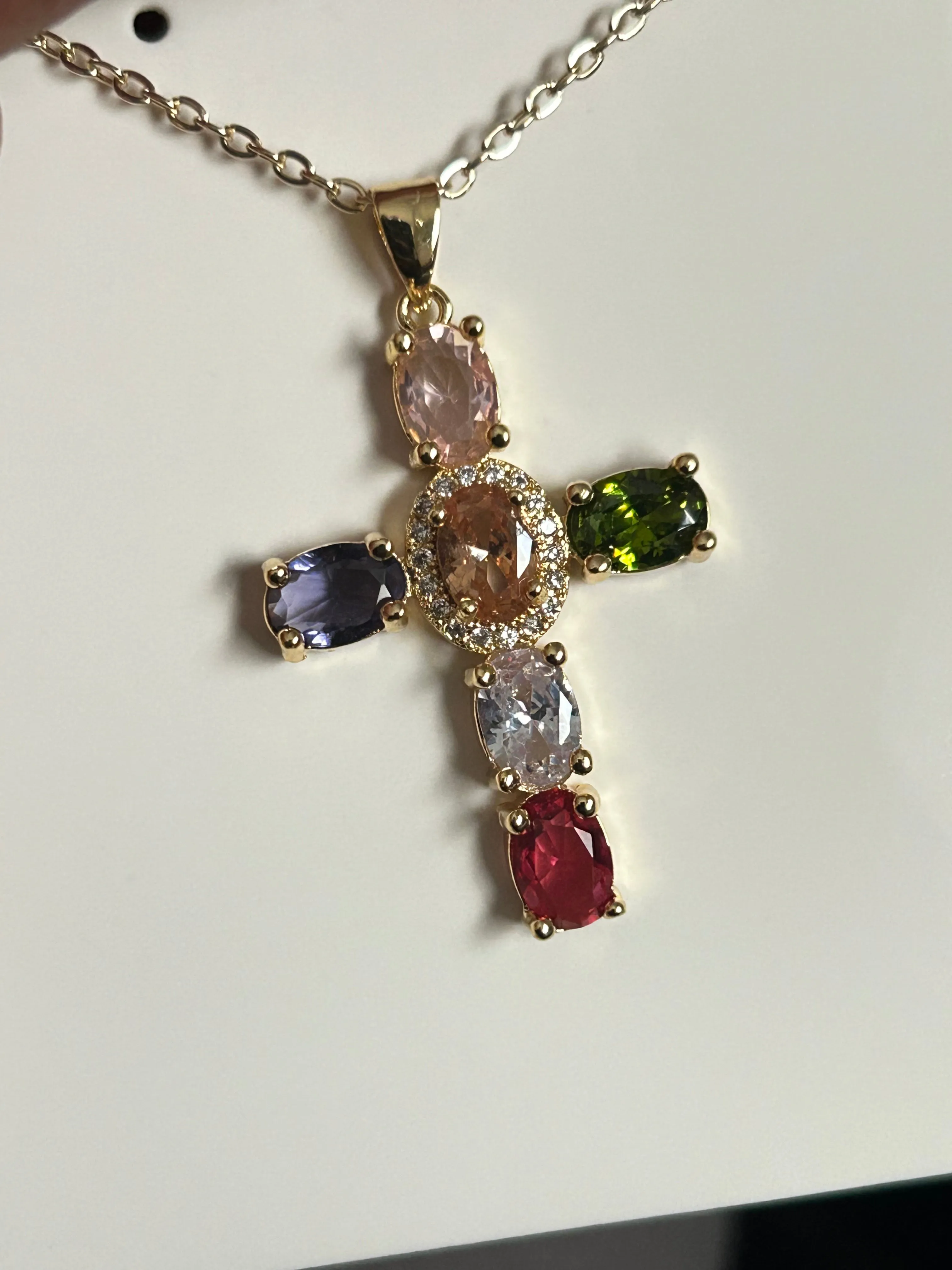 Oval Cubic Zirconia Cross Necklace