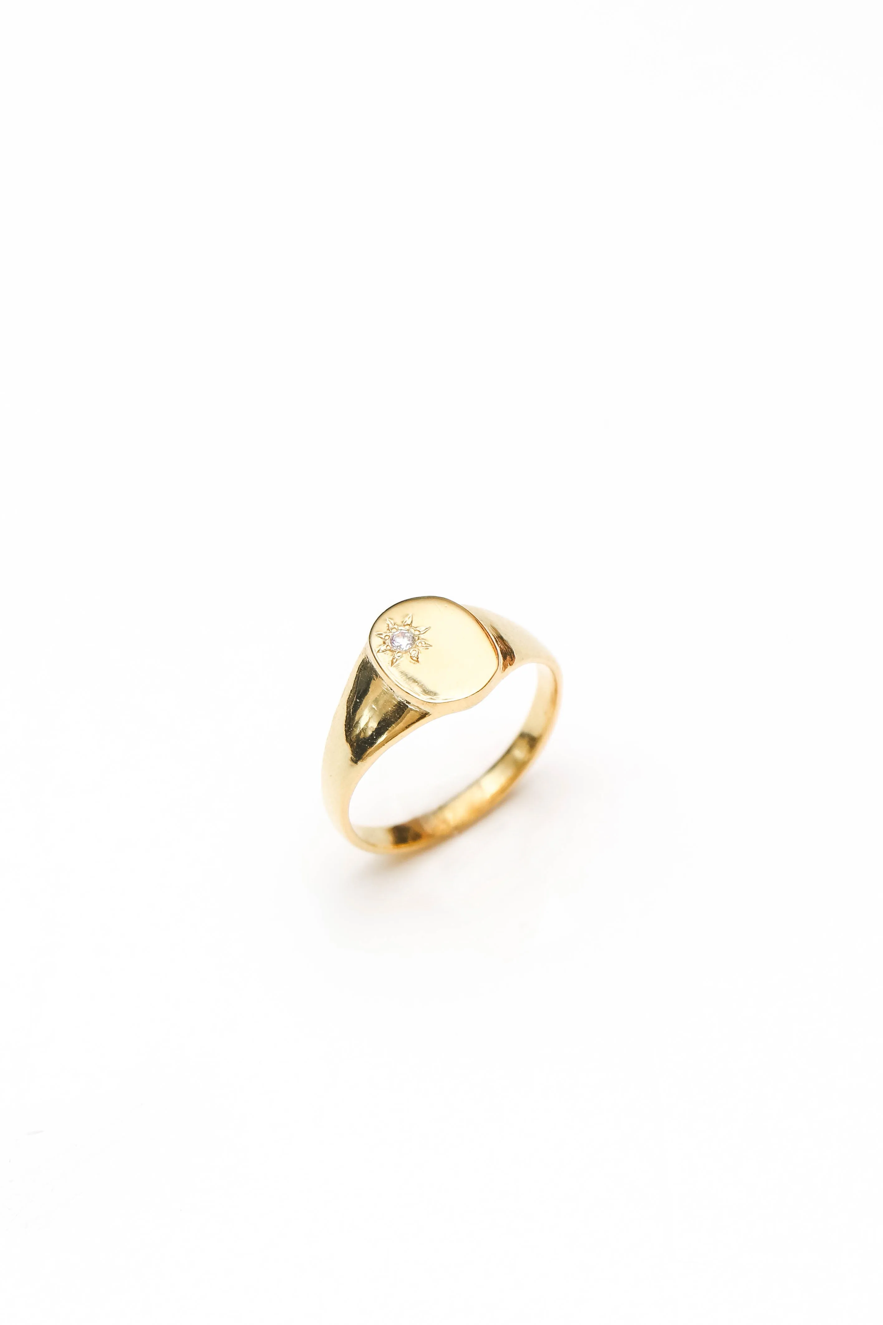 Oval Signet Ring with Diamond, Solid 14k Gold