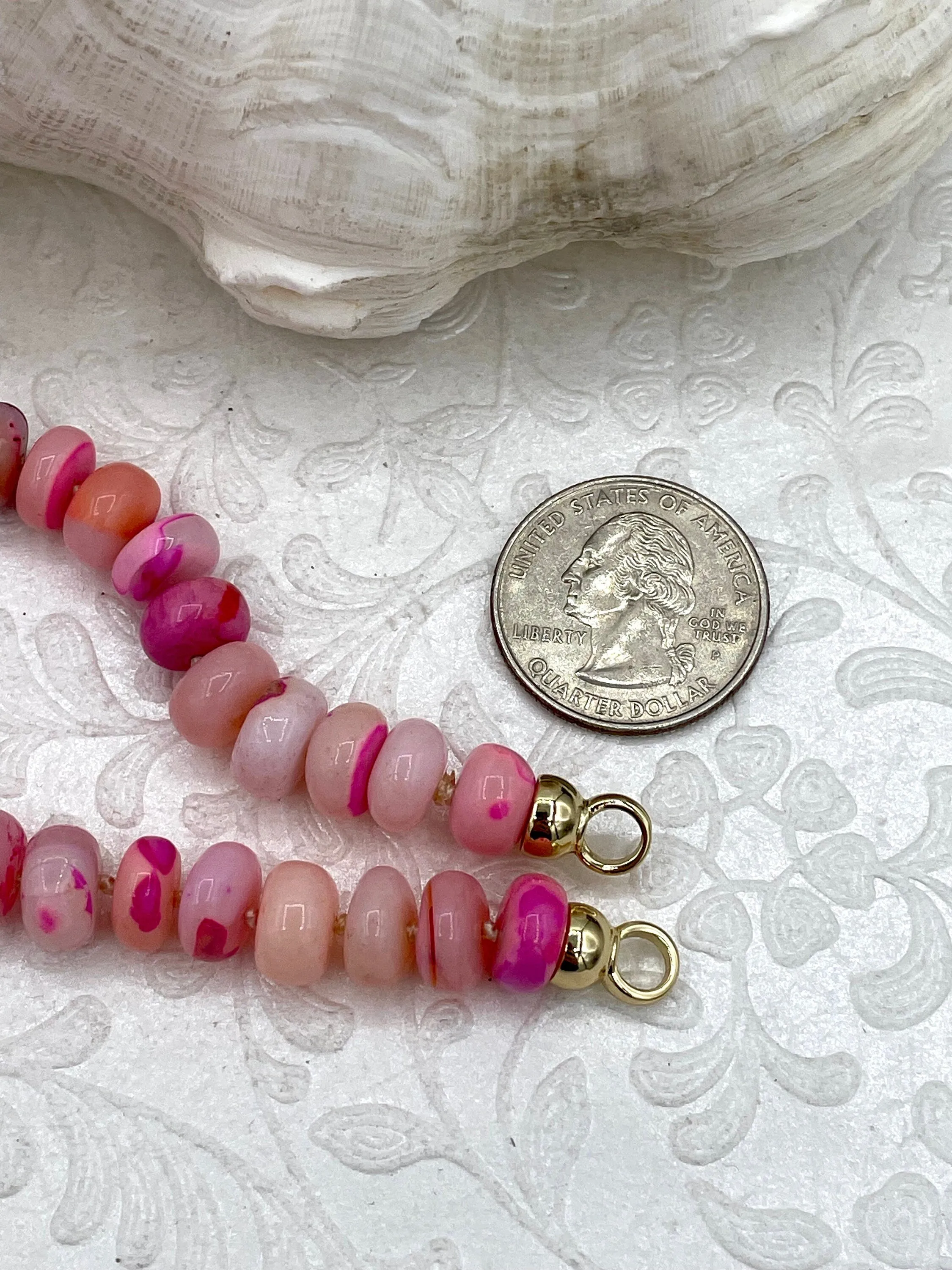 Peruvian Pink Mixed Opal Hand Knotted  Necklace, 16" Long, Rondelle Stones, 2 stone sizes, w/Gold Finished Ends, Candy Necklace, Fast Ship