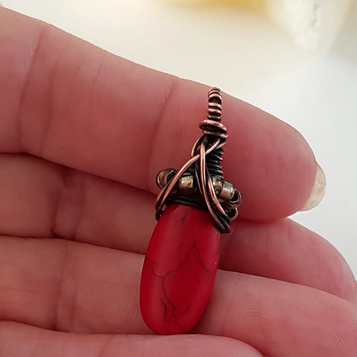 Red Howlite Wrapped Teardrop Handmade Drop Bead | WC-007D | Jewellery Supply