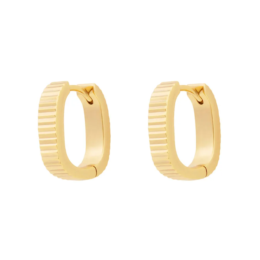 Ribbed Bar Gold 10mm Huggie Earrings