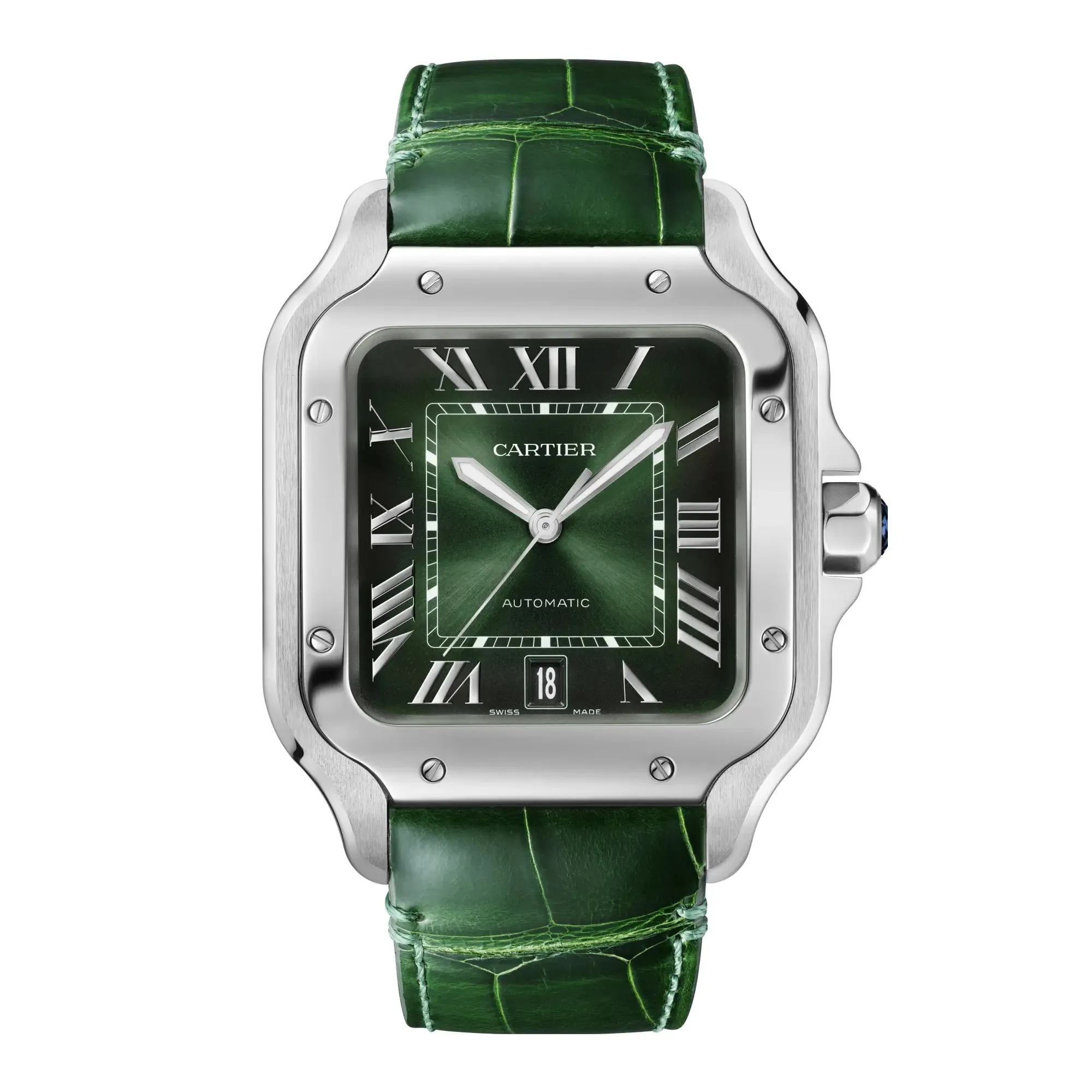 Santos De Cartier WSSA0062 Automatic Graduated Green Dial Steel Watch