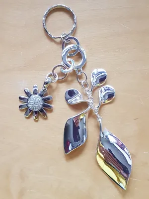 Silver Flower Leaves Silver Bag Charm