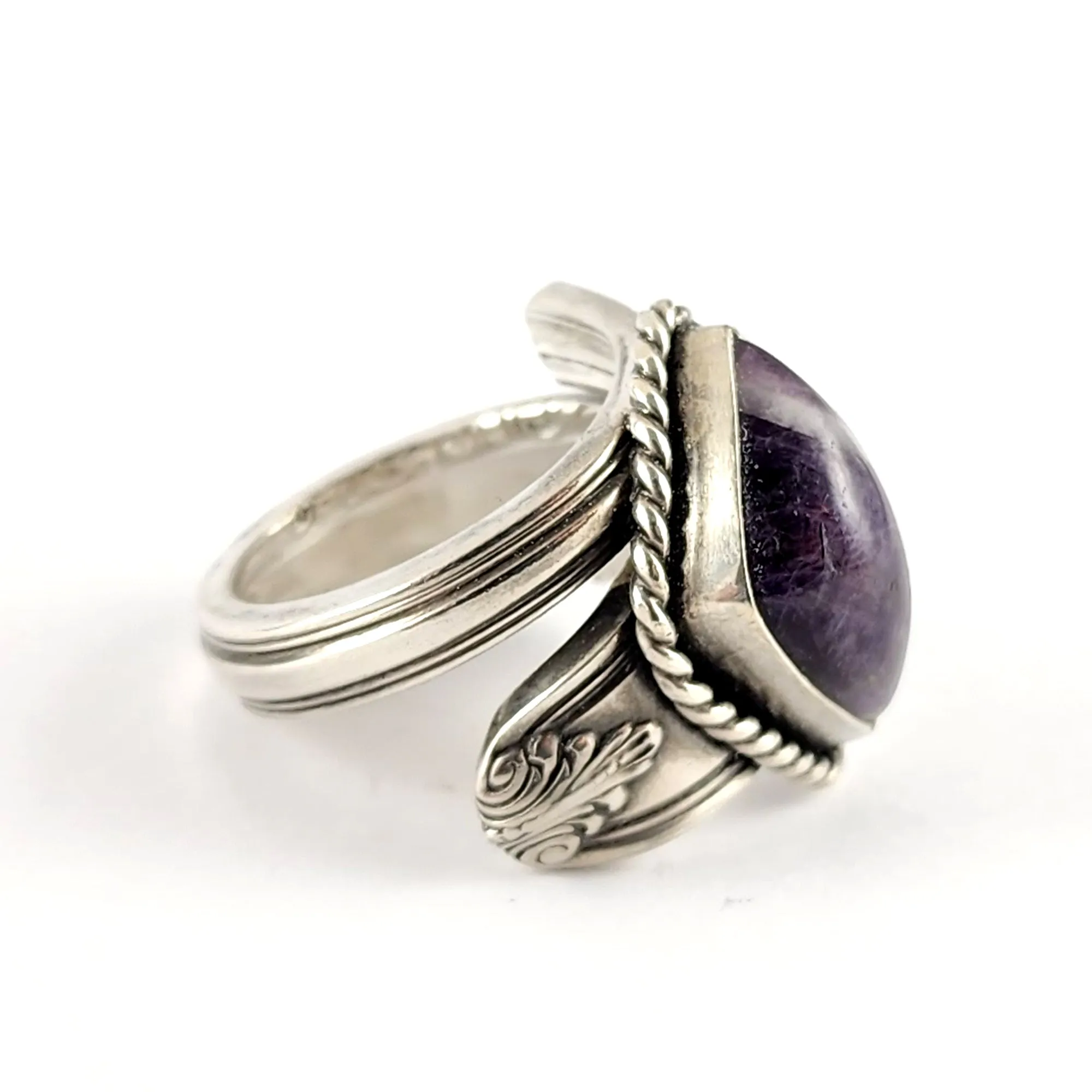 Sterling Silver Chevron Amethyst Spoon Ring Size 9