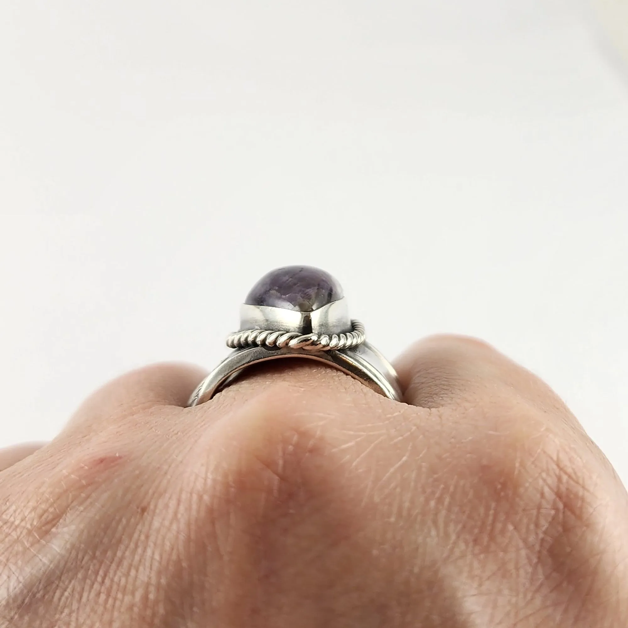 Sterling Silver Chevron Amethyst Spoon Ring Size 9