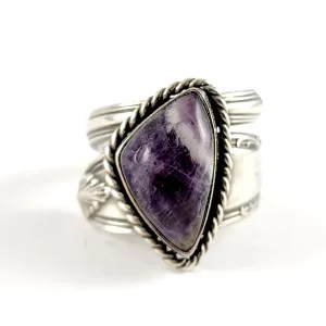 Sterling Silver Chevron Amethyst Spoon Ring Size 9