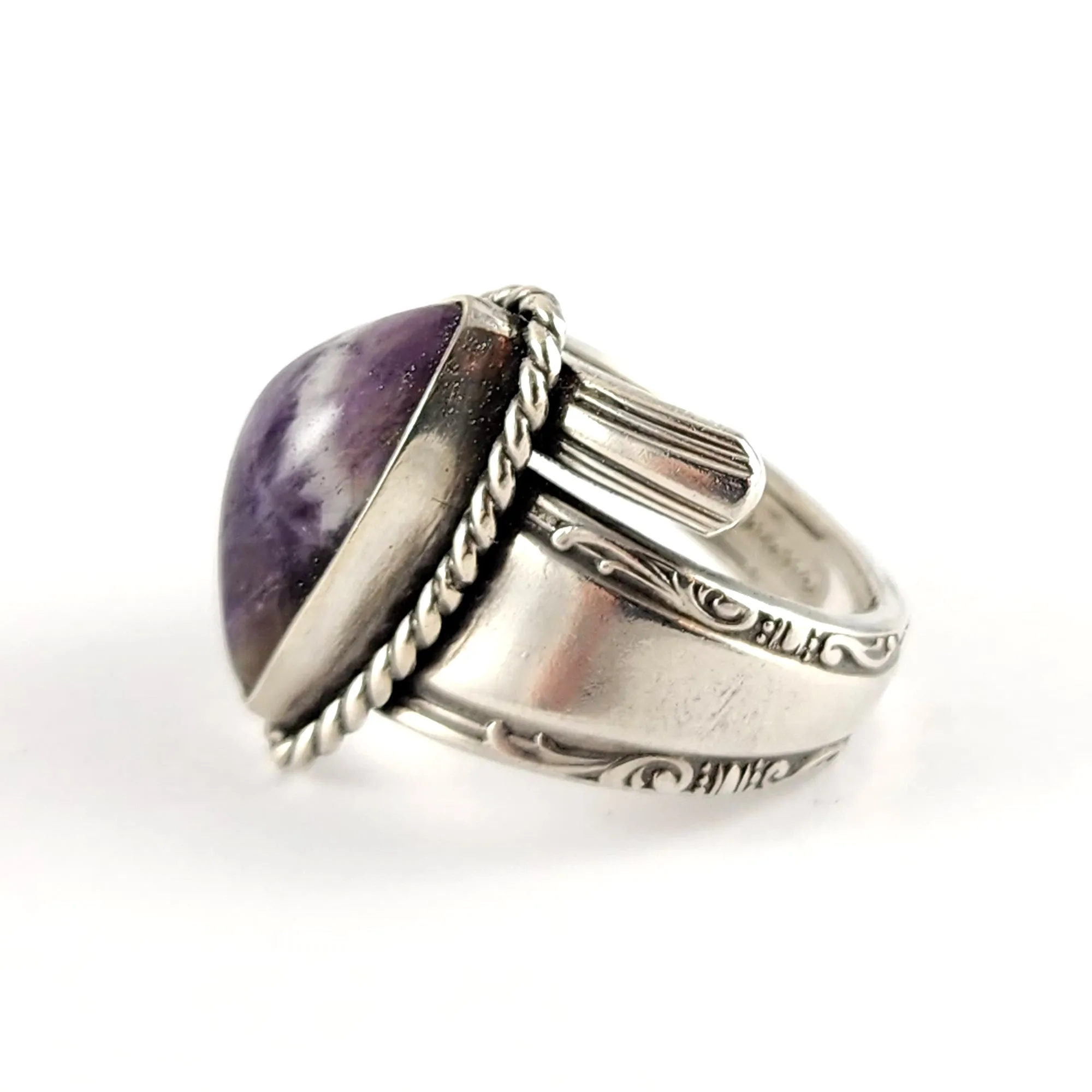 Sterling Silver Chevron Amethyst Spoon Ring Size 9