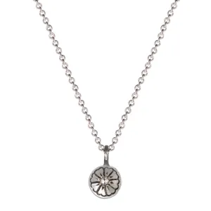 Sterling Silver Engraved Flower Pendant with Diamond