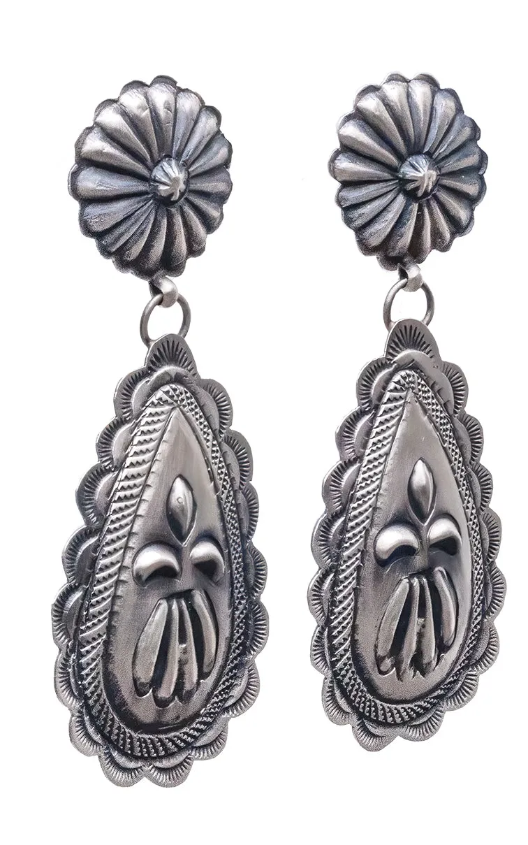 Sterling Silver Hand-Stamped Concho Earrings | Eugene Charley