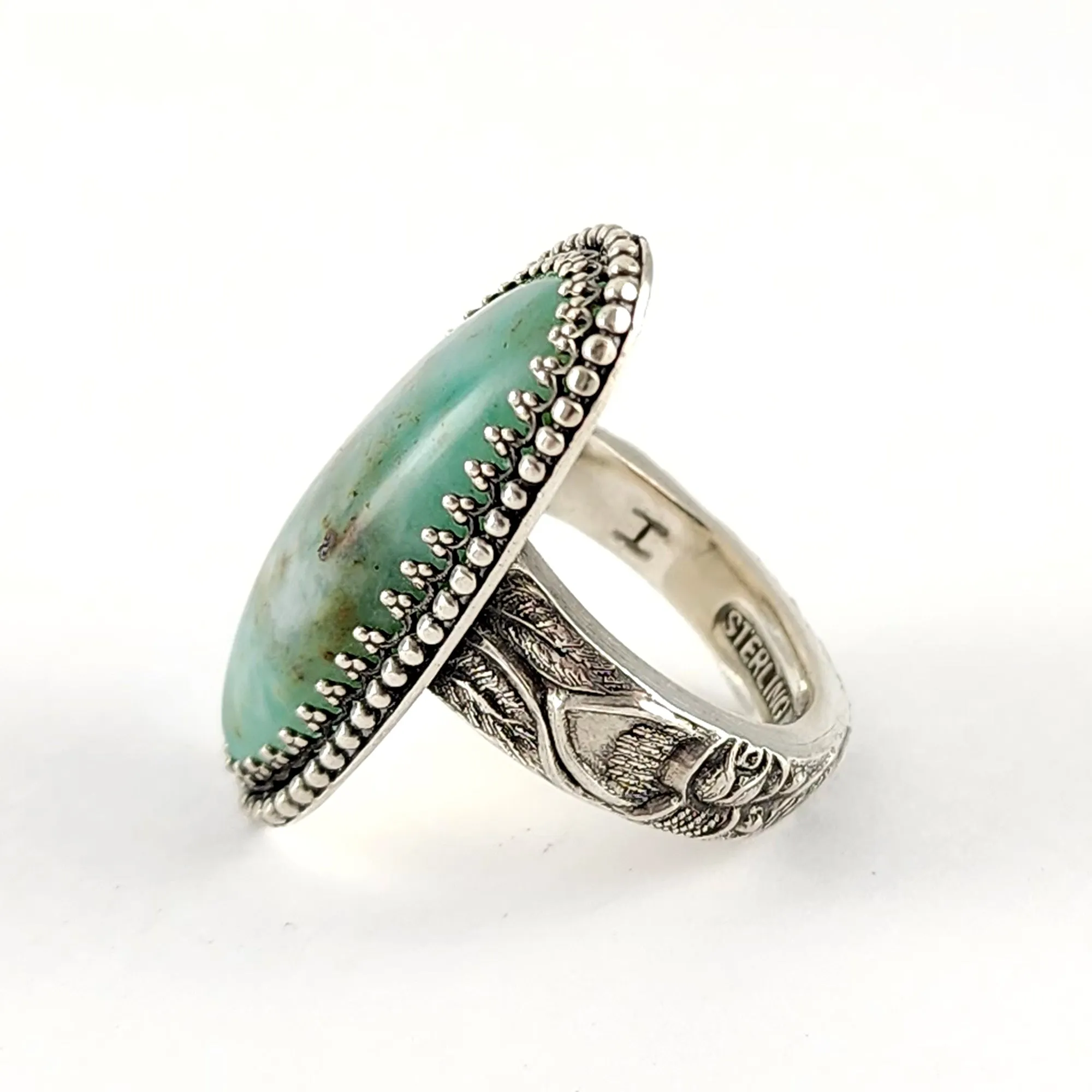 Sterling Silver Peruvian Blue Opal Spoon Ring Size 7.5