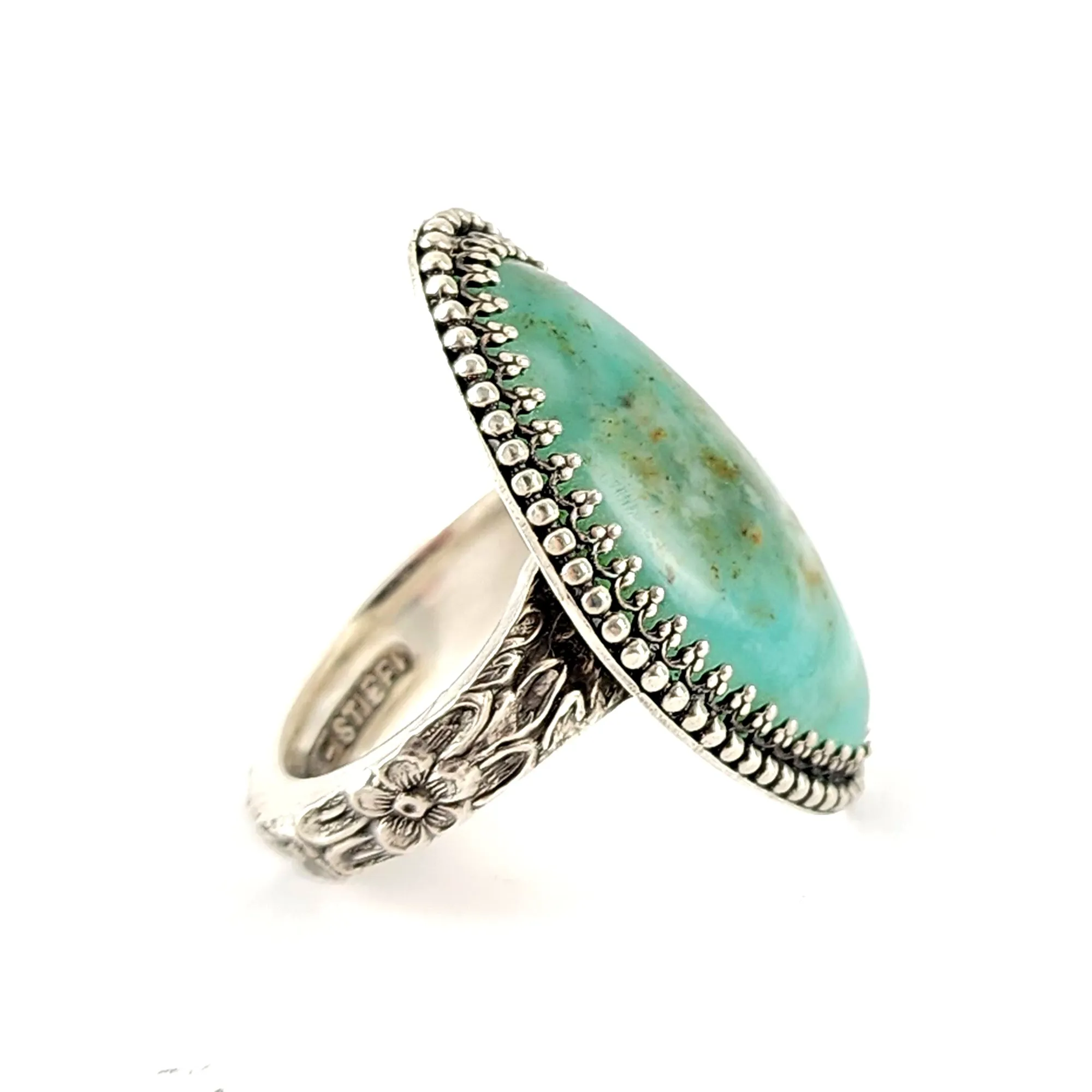 Sterling Silver Peruvian Blue Opal Spoon Ring Size 7.5