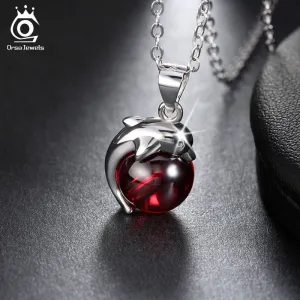 Sterling Silver Red Agate Dolphin Pendant Necklaces