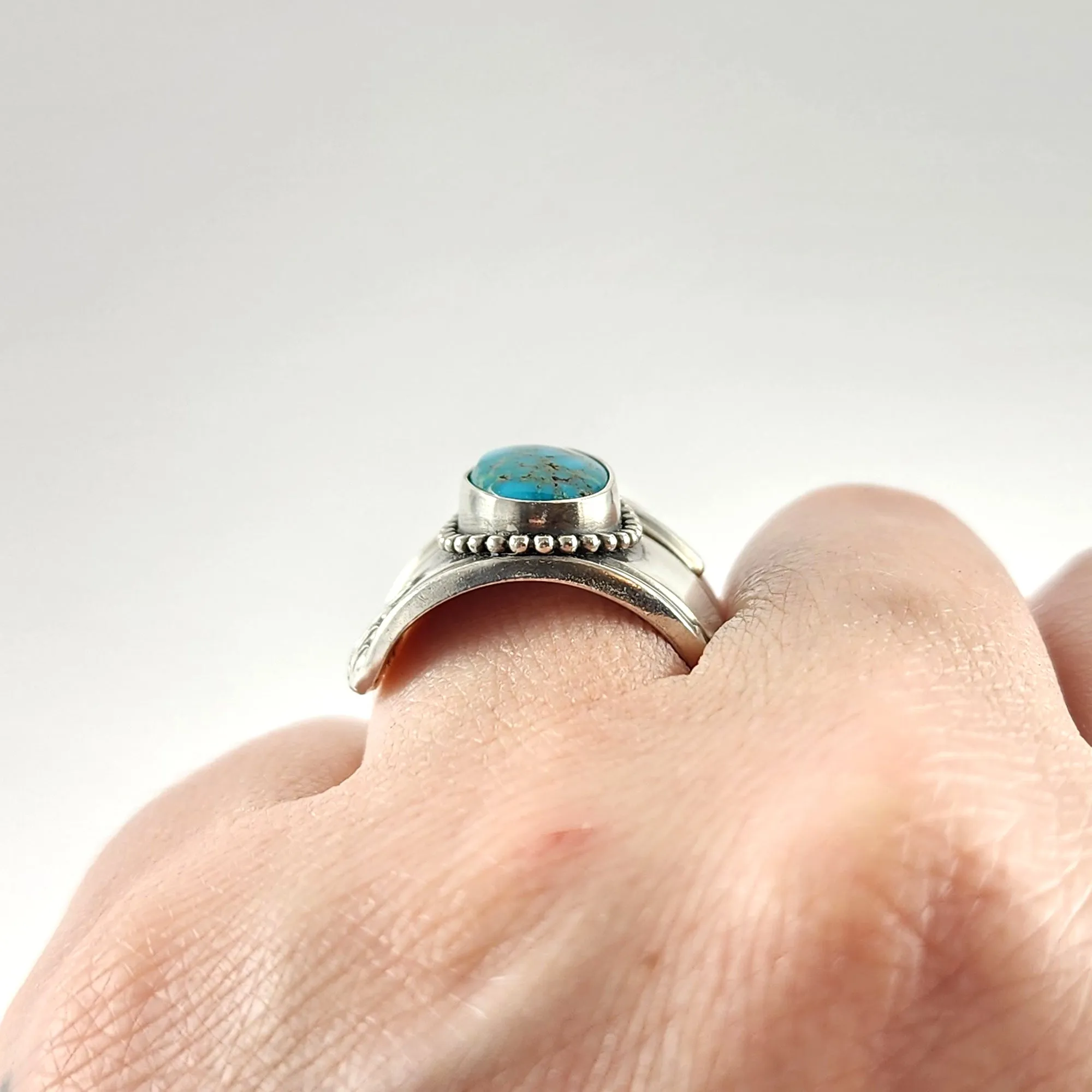 Sterling Silver Turquoise Spoon Ring Size 8