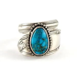 Sterling Silver Turquoise Spoon Ring Size 8