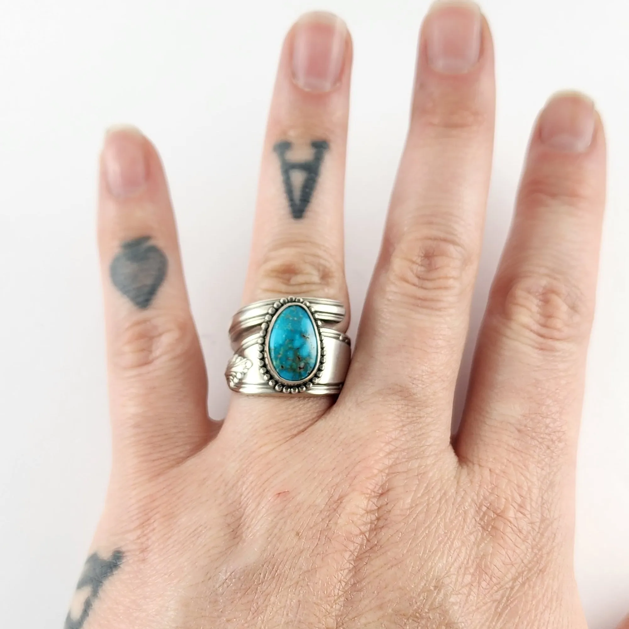 Sterling Silver Turquoise Spoon Ring Size 8