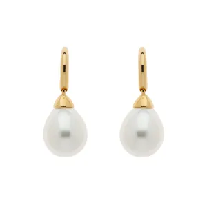 Teardrop Pearl on Gold Hook Earrings