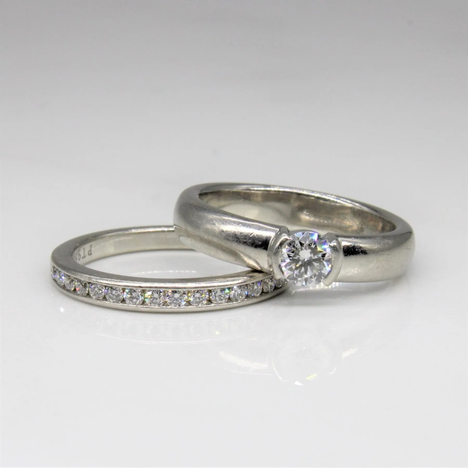 'Tiffany & Co.' Semi Bezel Diamond Wedding Set | 0.38ctw | SZ 4 |