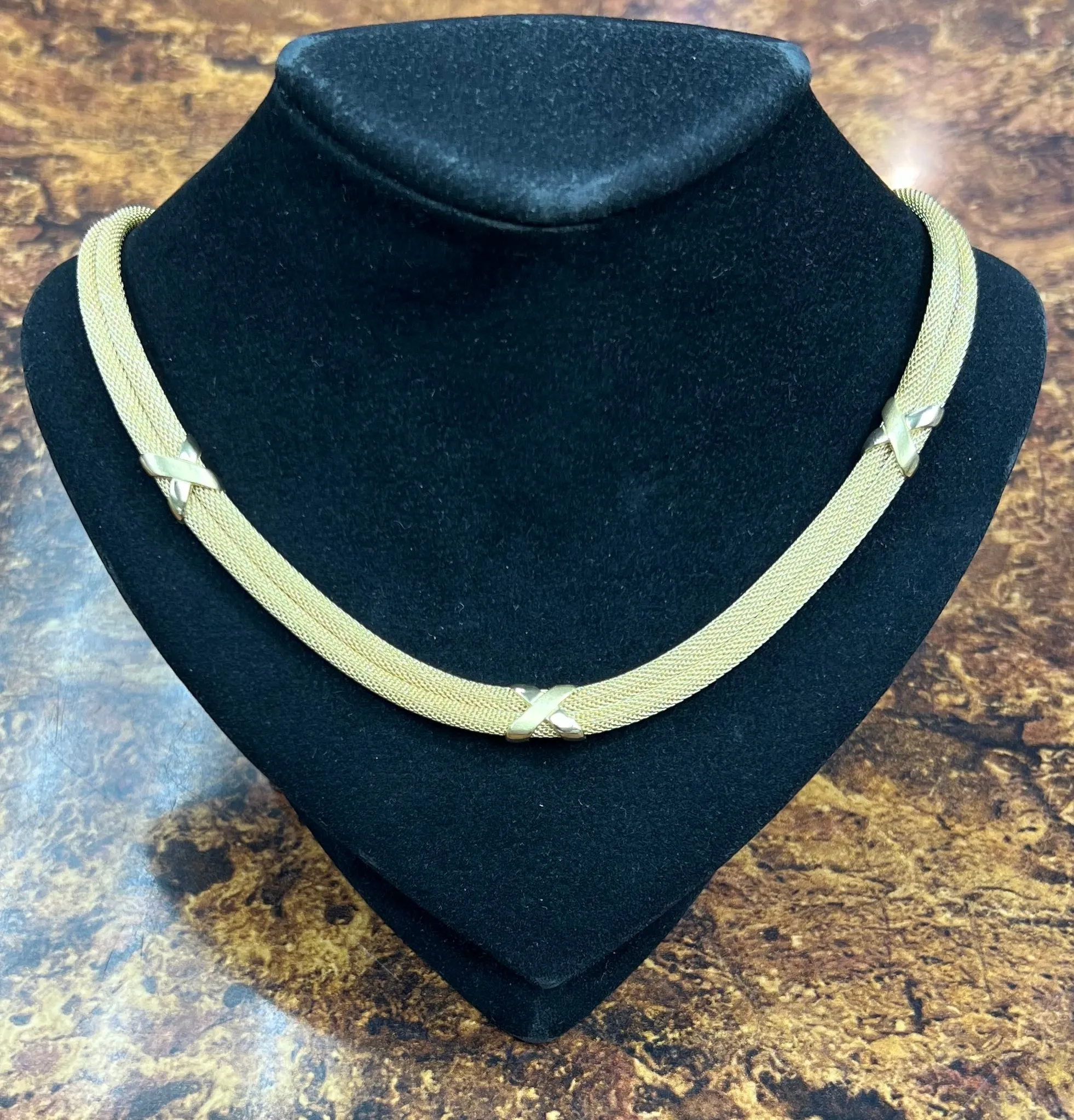 Two Row Mesh Yellow Gold Necklace