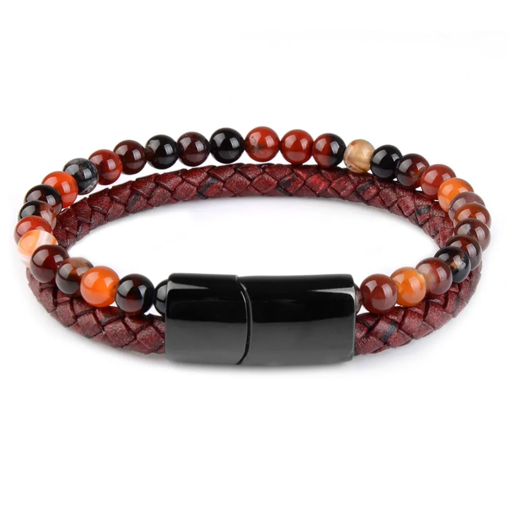 Vedazzling Natural Stone Bracelets Genuine Leather Braided Bracelet