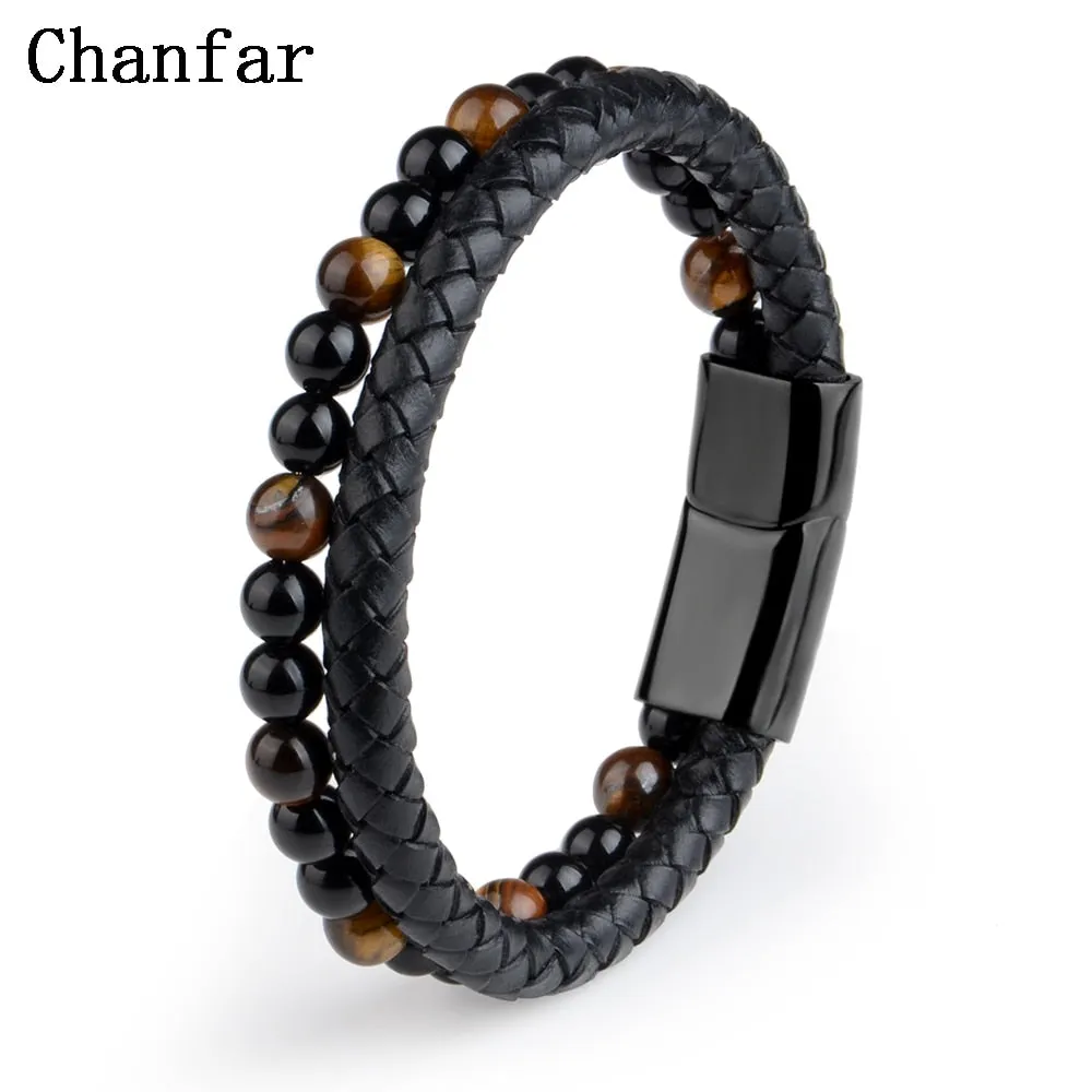 Vedazzling Natural Stone Bracelets Genuine Leather Braided Bracelet