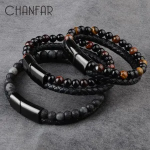 Vedazzling Natural Stone Bracelets Genuine Leather Braided Bracelet