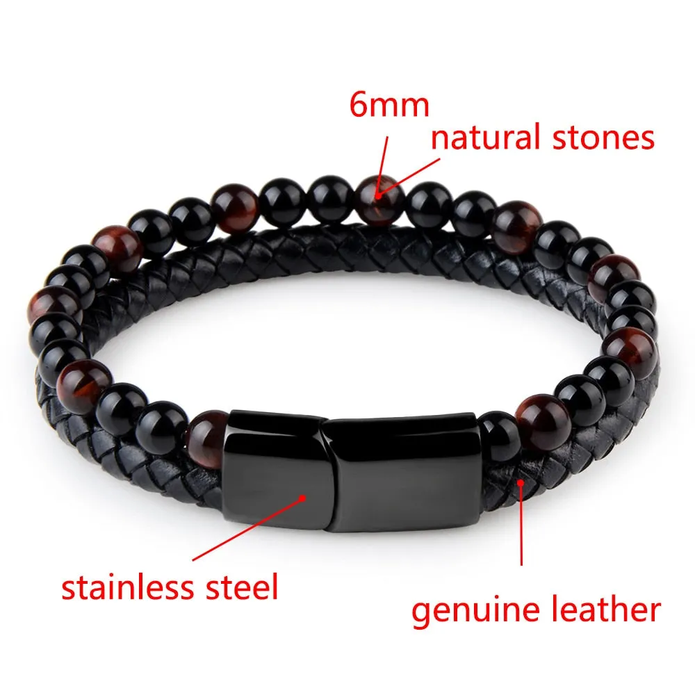 Vedazzling Natural Stone Bracelets Genuine Leather Braided Bracelet