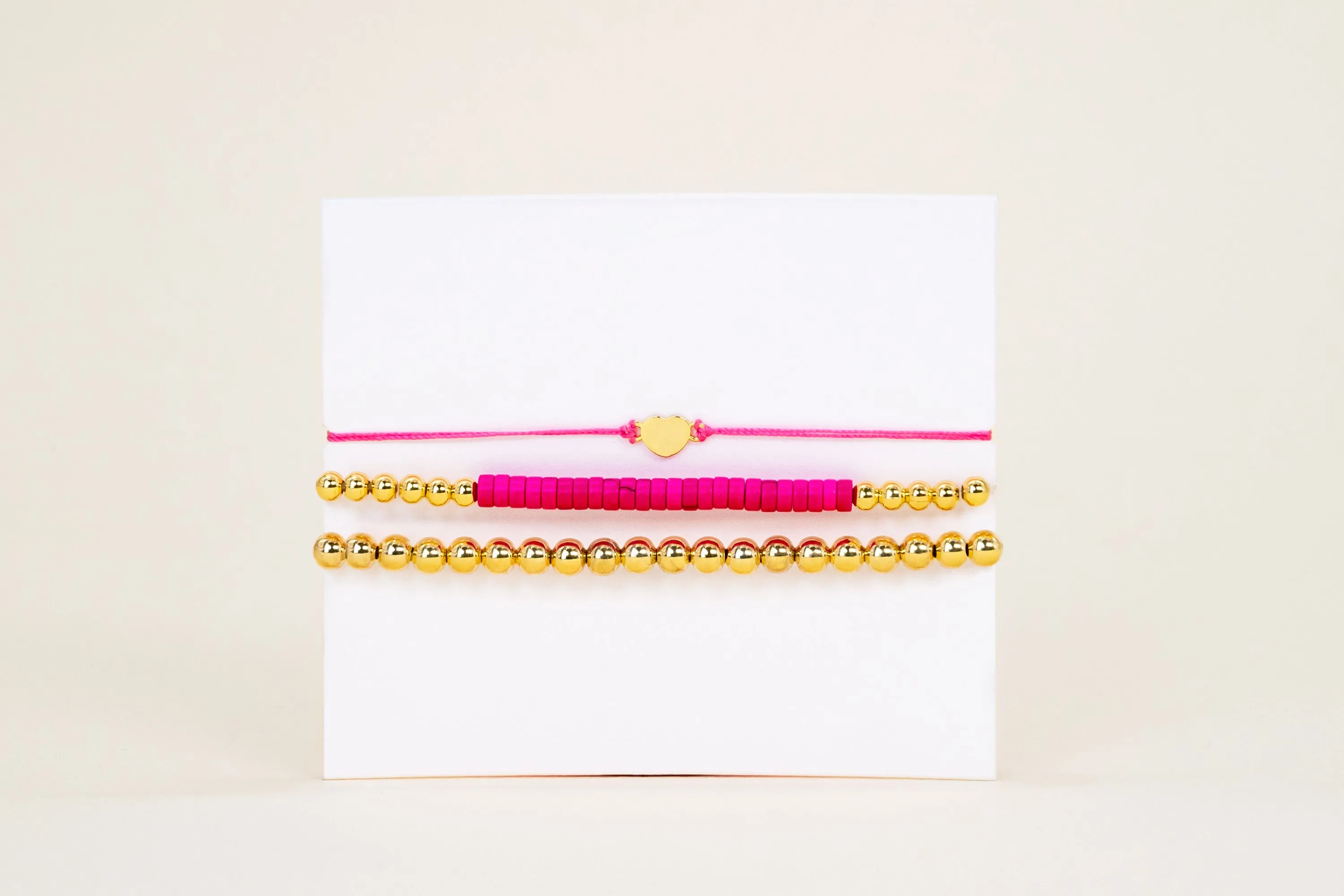 VITAMIN Gold Friends Bracelet (set) Pink Heart (14K)